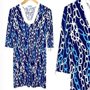 J. McLaughlin Blue Chainlink Catalina Cloth Dress Size M